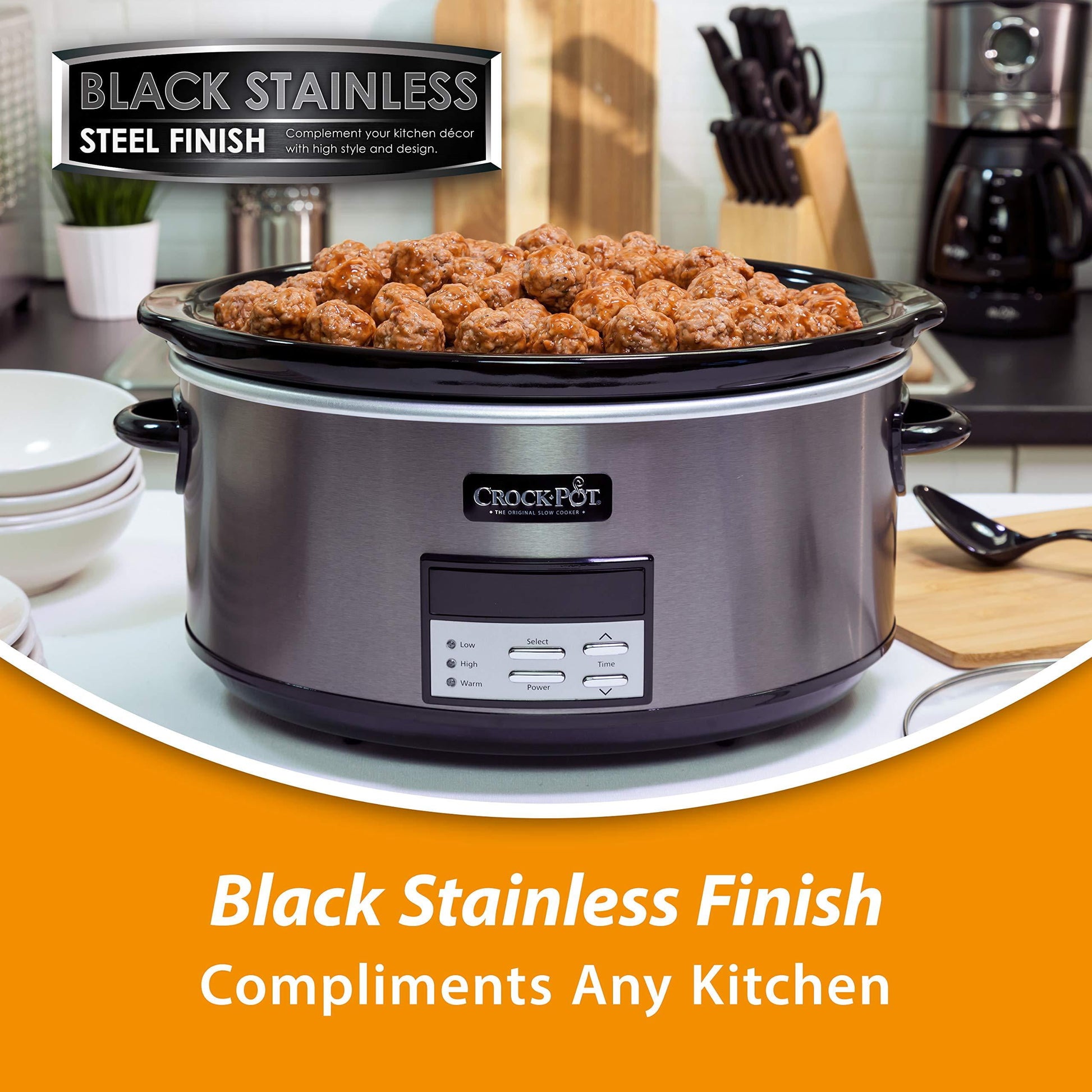 ® Programmable 8-Quart Slow Cooker, Black Stainless Collection