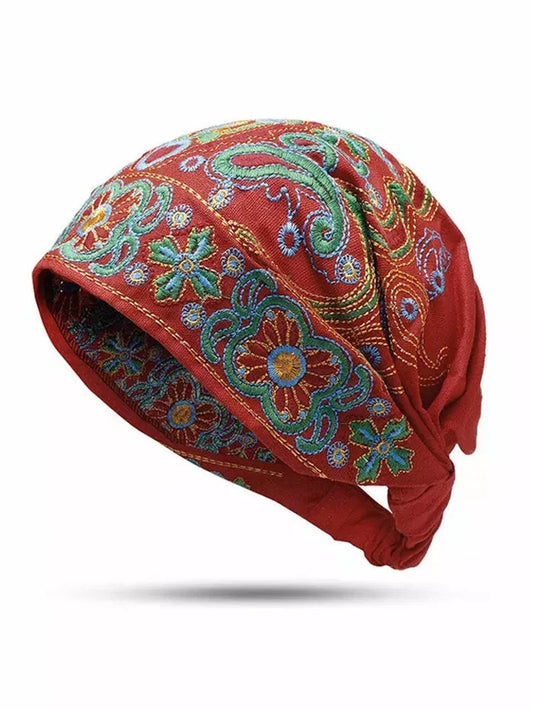 3 Color Vintage Embroidered Floral Hollow Out Hat Vintage Embroidery Flowers Travel Bandanas Print Hat