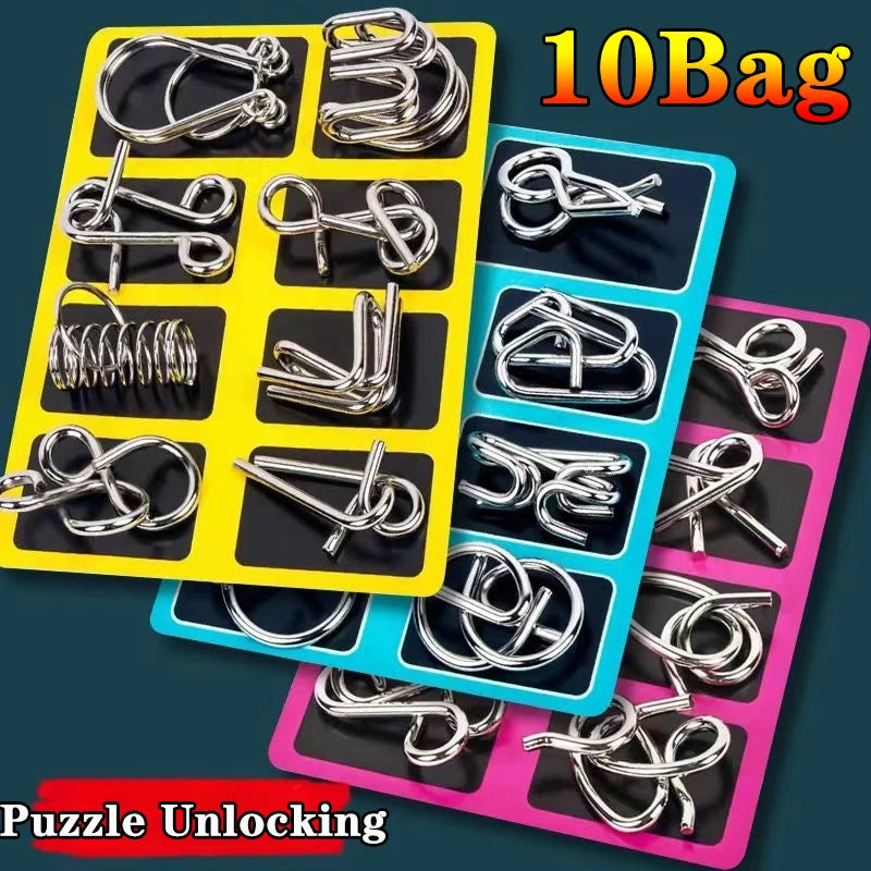 8Pcs/Set Metal Montessori Puzzle Wire IQ Mind Brain Teaser Puzzles Children Adults Interactive Game Reliever Educational Toys