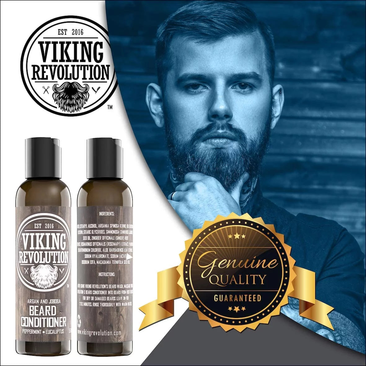 Beard Wash & Beard Conditioner Set W/Argan & Jojoba Oils – Softens, Smooths & Strengthens Beard Growth - Natural Peppermint and Eucalyptus Scent - Beard Shampoo W/Beard Oil (5 Oz)