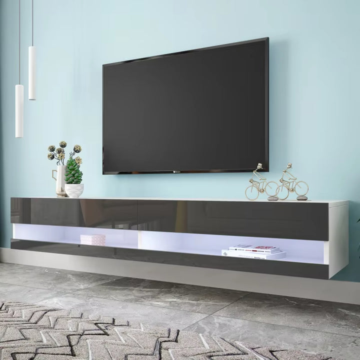 TV Stand with LED Lights, Floating TV Stand Wall Mounted Media Console 80 Inch TV Stand with 20 Color LED Lights