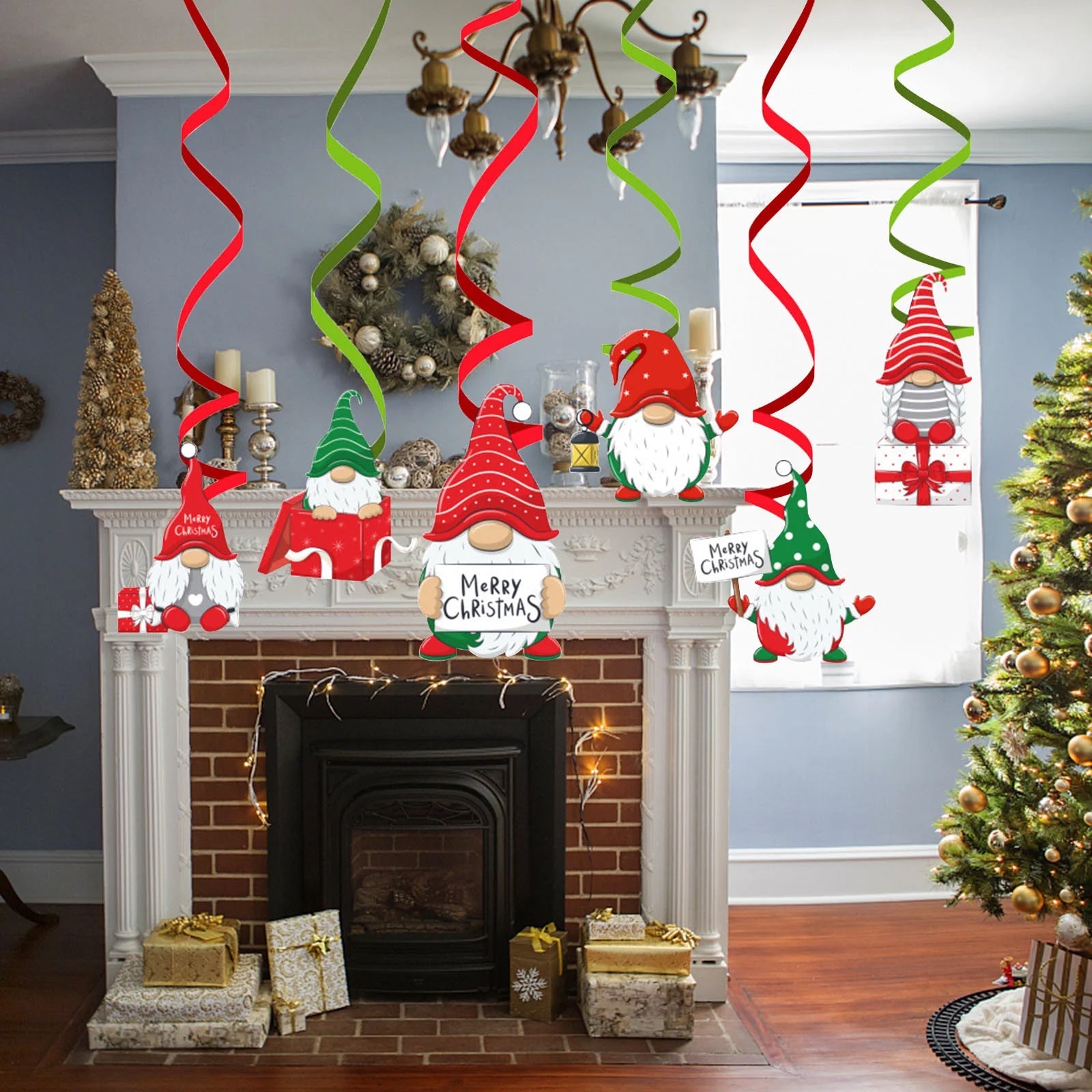 Christmas Hanging Swirl Decorations 6Pcs PET Ceiling Hanging Swirl Yard Party