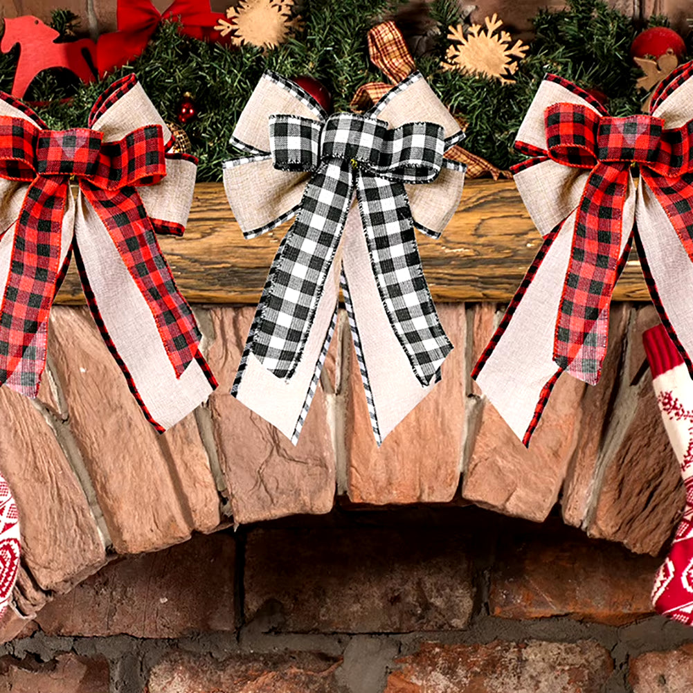 Christmas Bows Tree Topper Buffalo Plaid Xmas Holiday Bow Ornaments for Wreath Front Door Burlap Rustic Farmhouse Decoration