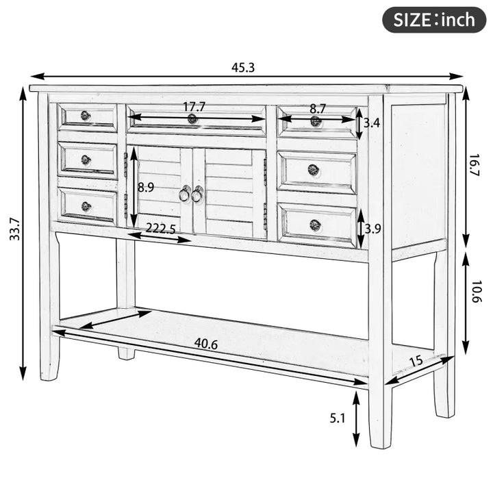 45'' Modern Console Table Sofa Table for Living Room with 7 Drawers, 1 Cabinet and 1 Shelf for Living Room Entryway Hallway