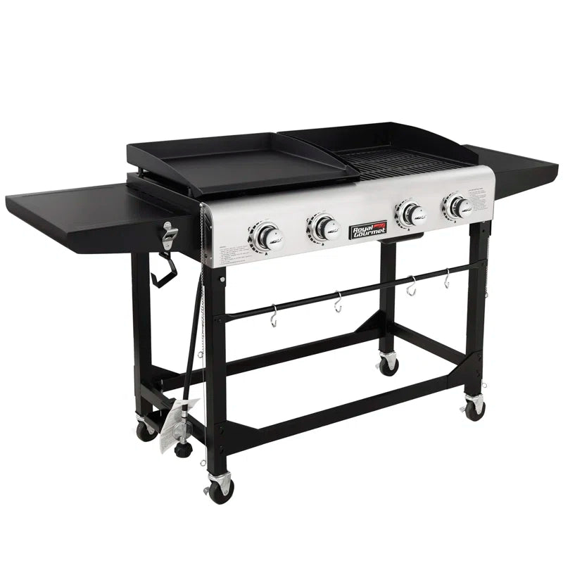 4 - Burner Gas Grill and Griddle Combo with Side Table