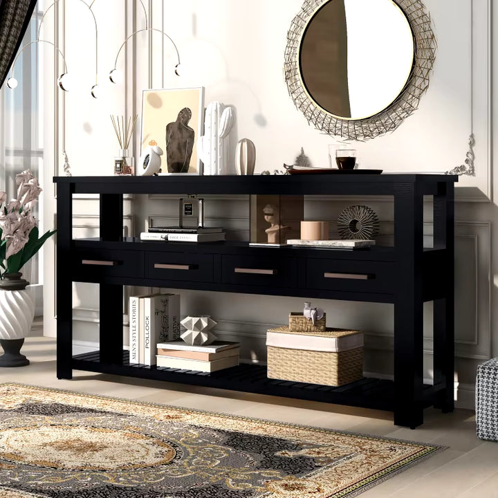 62.2'' Modern Console Table Sofa Table for Living Room with 4 Drawers and 2 Shelves