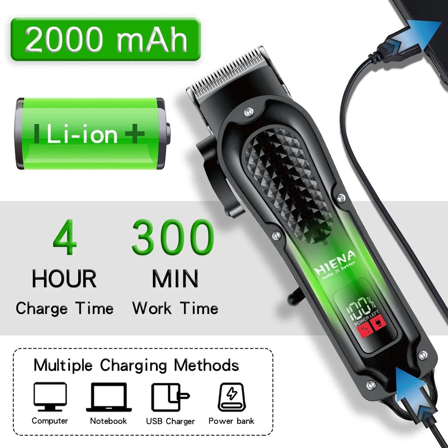 HYN-212 Electric Hair Clipper UBS Rechargeable Cordless Beard Trimmer Men Powerful Electric Hair Clipper Trimming Tool