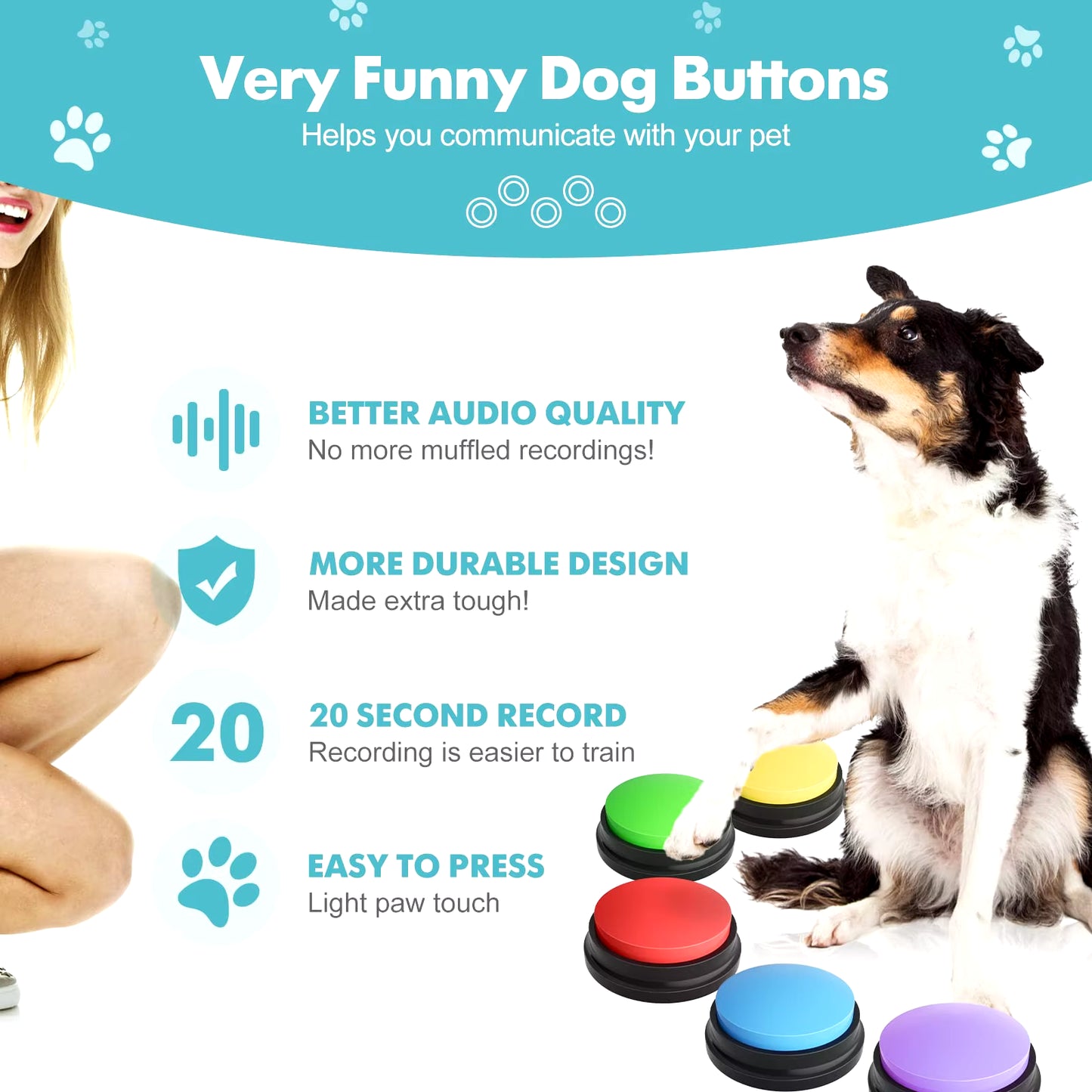 Voice Recording Button Pet Toys Dog Buttons for Communication Pet Training Buzzer Recordable Talking Button Intelligence Toy