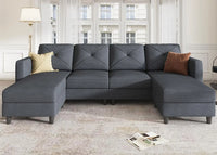 NEW Convertible Sectional Sofa U Shaped Couch 4 Seat Sofa with Double Chaises for Living Room, Bluish Grey