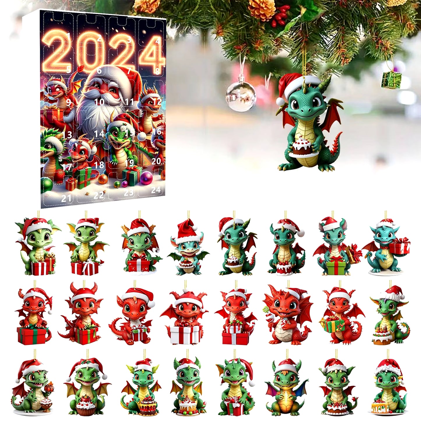 2024 Christmas Holiday Advent Calendar Christmas Advent Calendar Dinosaur 2D Christmas Home Set Visual Timers