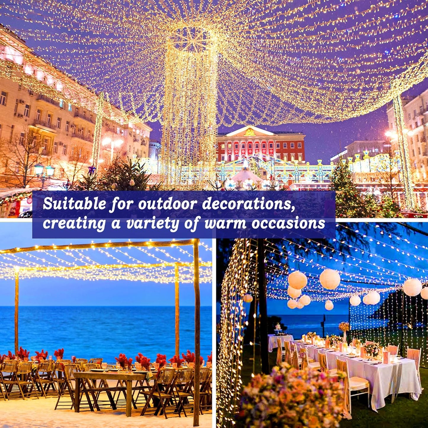 197FT 500 LED Christmas Lights Outdoor String Lights 8 Modes & Memory Fairy Light Plug in Waterproof LED String Lights for Xmas Yard Tree Wedding Party Holiday Decorations (Warm White)