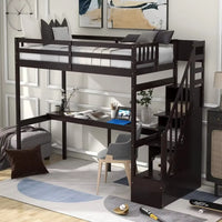 Twin Size Loft Bed with Stairs and Desk, Solid Wood Loft Bed with Staircase and Storage, Stairway High Loft Bed Frame