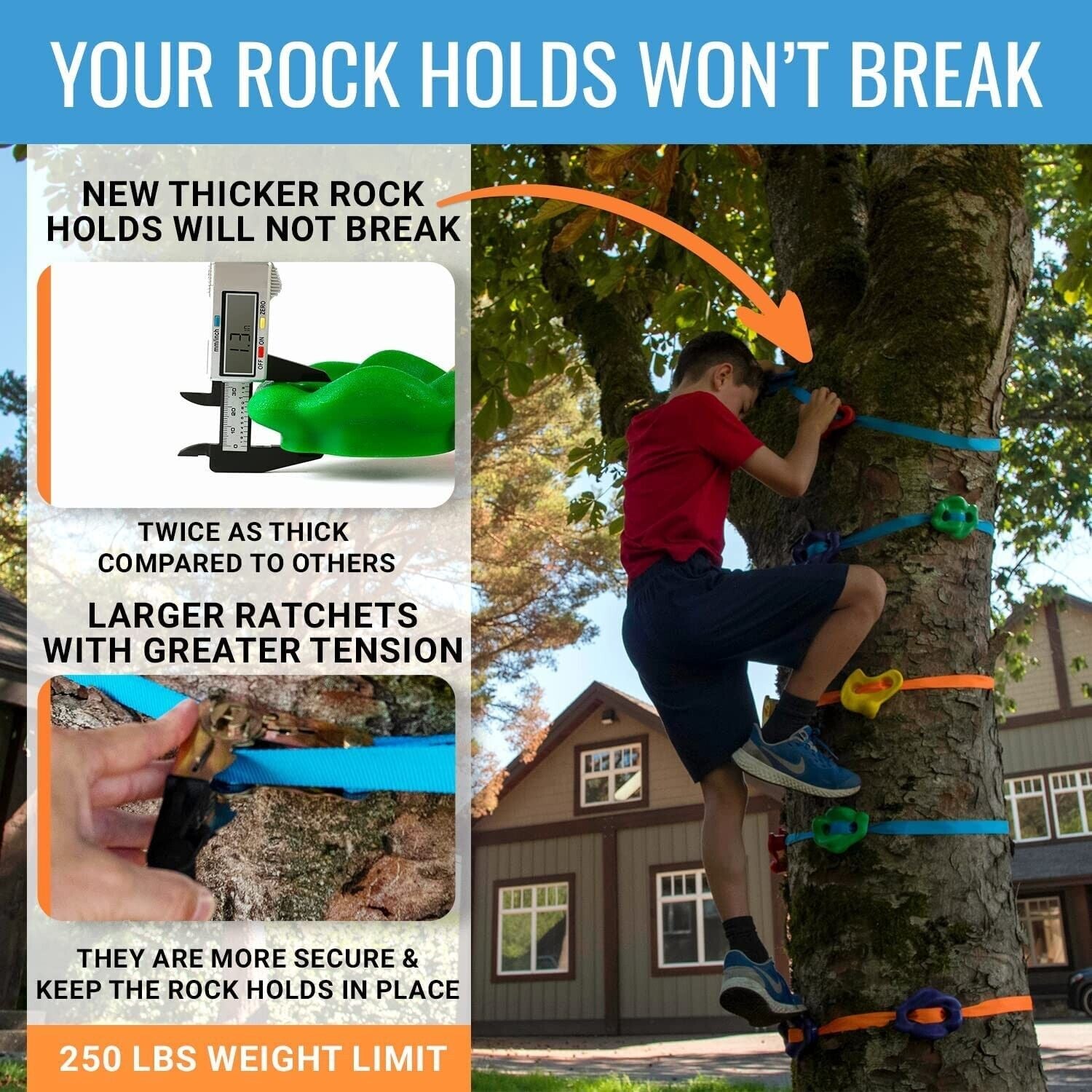 Hyponix Ninja Tree Climbing Kit – 16 Rock Climbing Holds & 8 Ratchets R