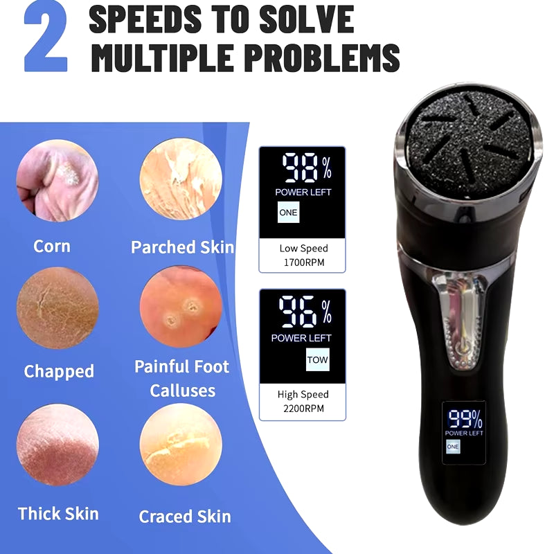 Rechargeable Electric Foot Rasp Electric Pedicure Foot Sander IPX7 Waterproof 3 Grinding Heads to Eliminate Feet Dead Skin