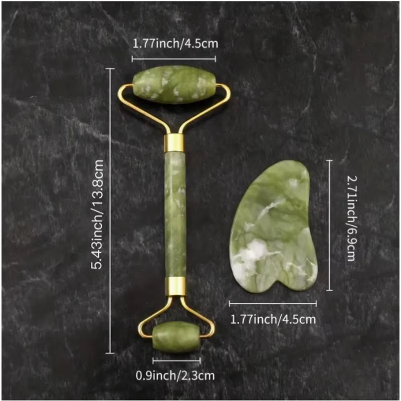 Jade Roller and Gua Sha Tools Set Skin Care Massager Jade Facial Roller Eyes Neck and Body Reduce the Look of Aging Beauty Tool