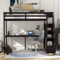 Twin Size Loft Bed with Stairs and Desk, Solid Wood Loft Bed with Staircase and Storage, Stairway High Loft Bed Frame