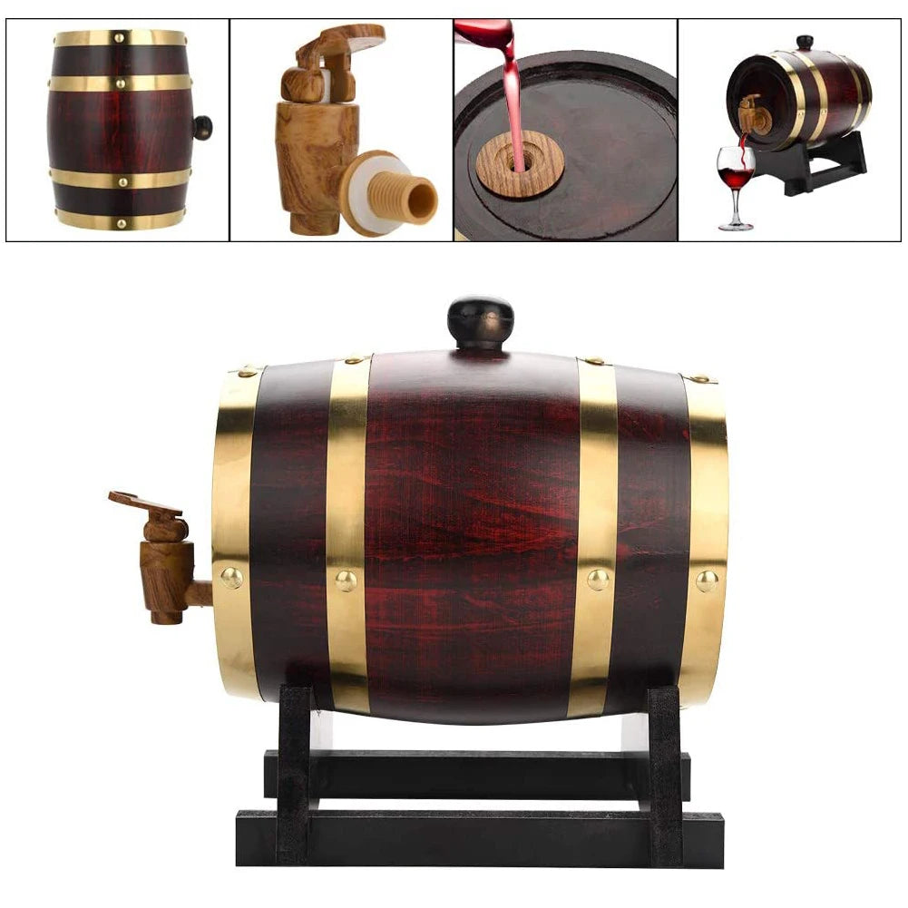 1.5L Vintage Wood Oak Timber Wine Barrel for Whiskey Rum Port