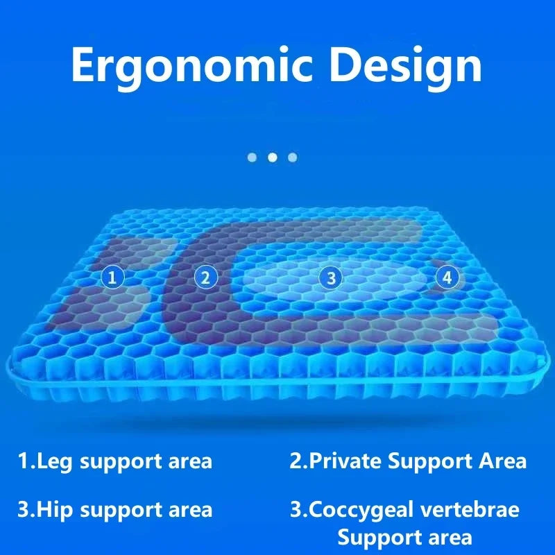 Gel Seat Cushion Breathable Cool Honeycomb Design for Pressure Relief Back Tailbone Pain for Car Home Office Chair Pad