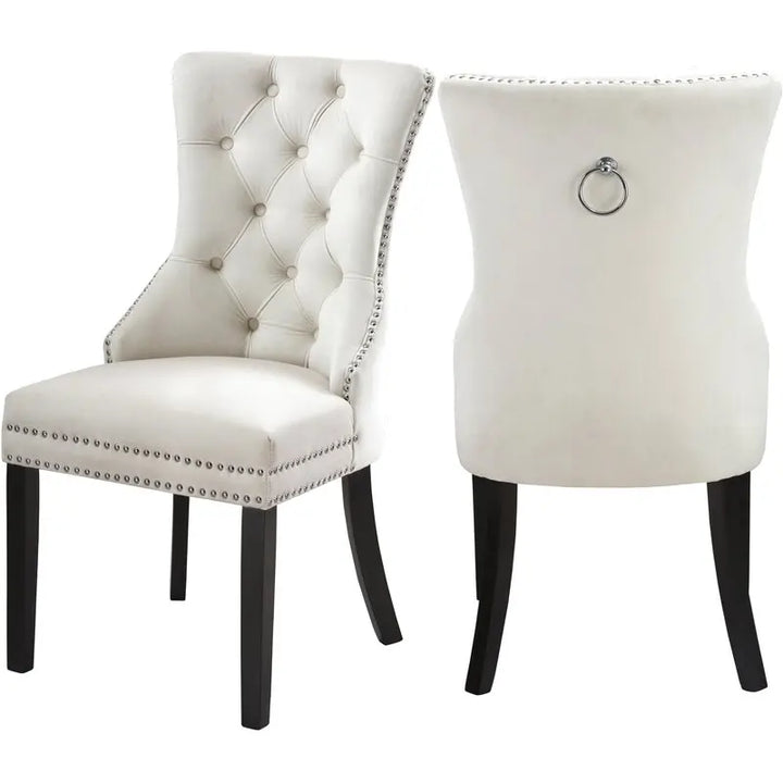 Set of 2 Dining Chairs Soft Velvet Padded Dining Room Chair Kitchen Chair Side Chair with Armrest and Backrest Studded Ring