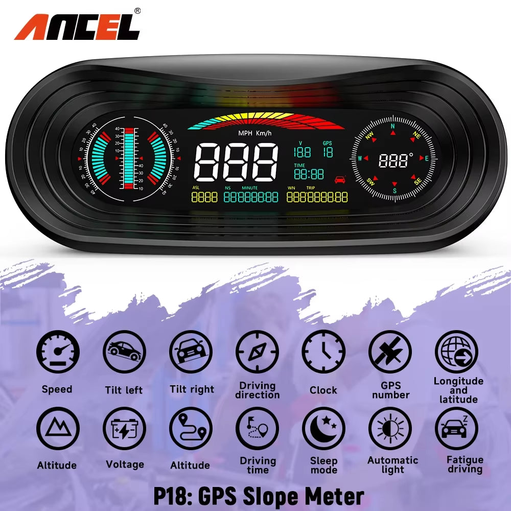 P18 Head up Display Car Speed OBD2 GPS HUD Clock Glass Projector Electronics Car Accessories for All Car