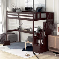 Twin Size Loft Bed with Stairs and Desk, Solid Wood Loft Bed with Staircase and Storage, Stairway High Loft Bed Frame