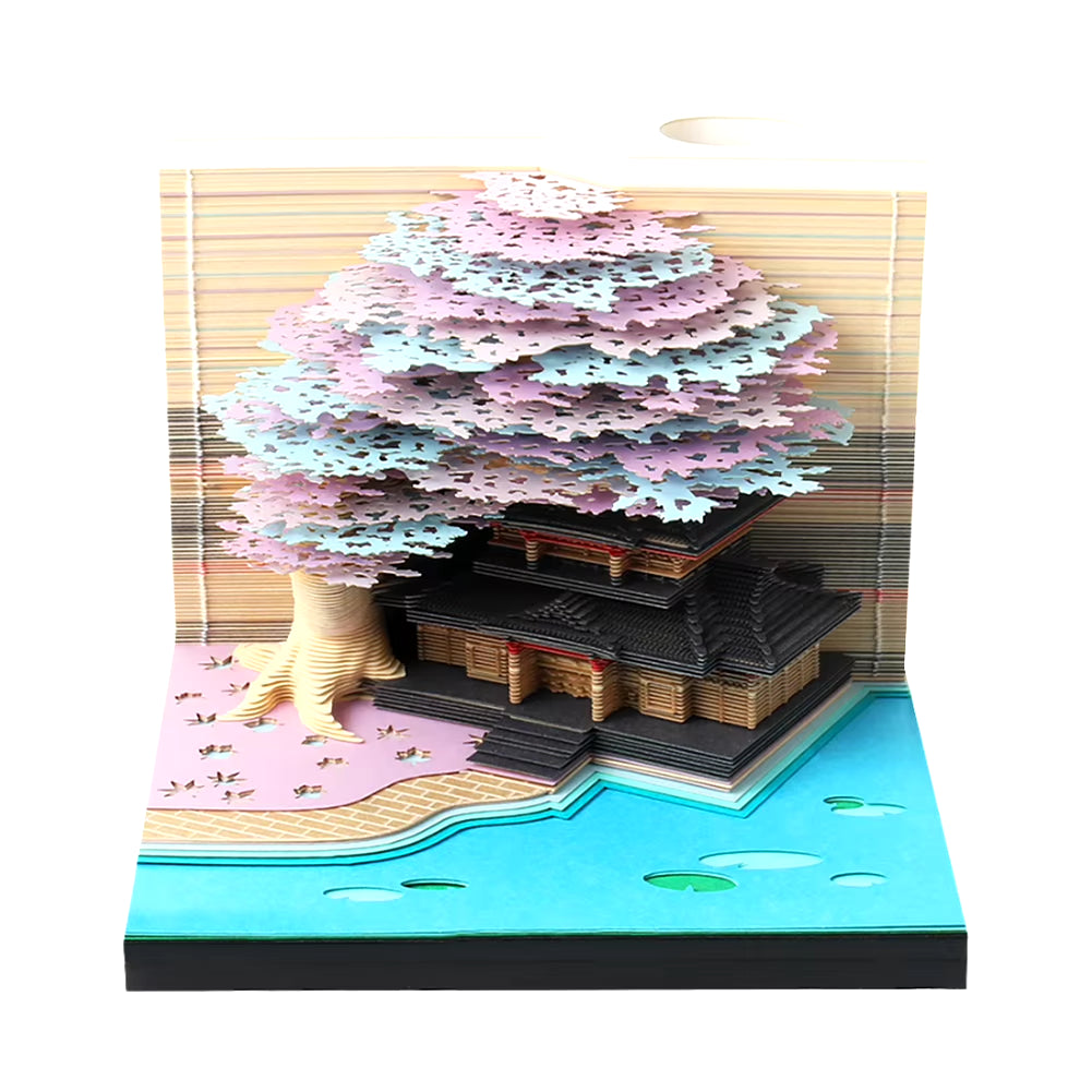 Desk Calendar 2025 3D Memo Pad Paper Carving Art 3D Sticky Notes Convenience Post Notes Marriage Tree Kawaii Notepad with Light