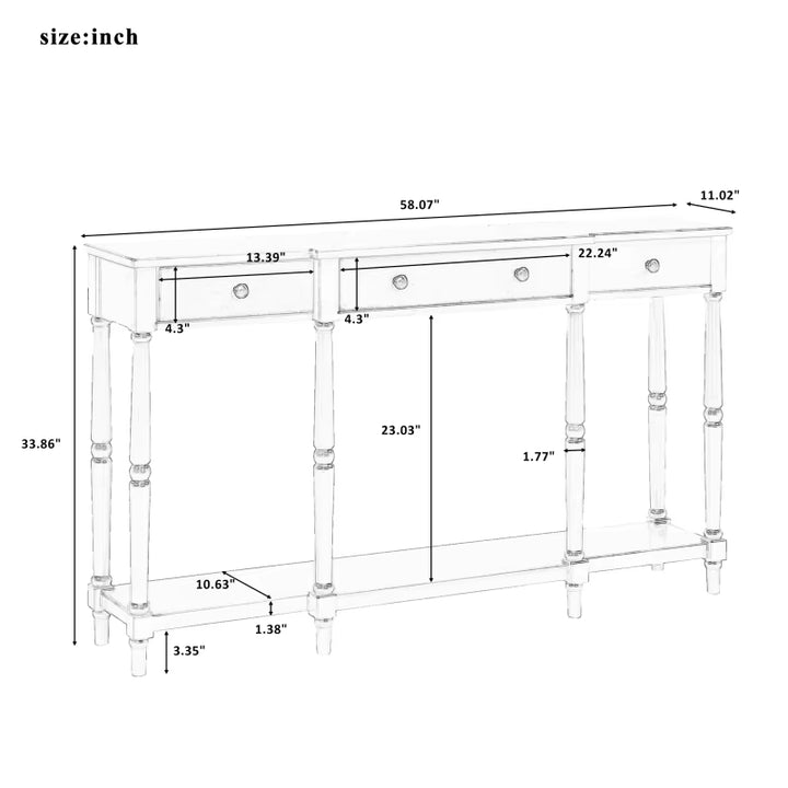 58 in Console Table for Entryway, Solid Wood Entryway Table with Storage Shelf and Drawer Sofa Table for Living Room Hallway