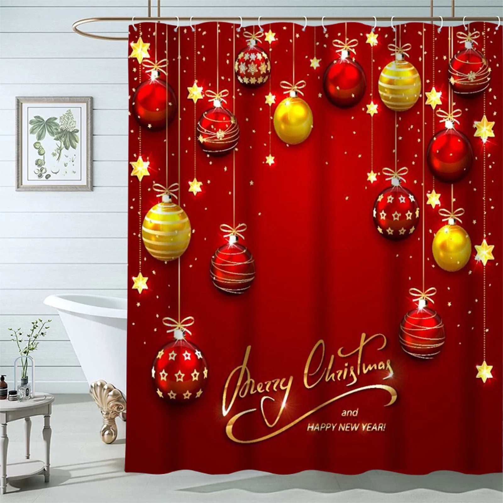 Shower Curtain  Lightweight 71 X 71 Inch Winter Christmas Balls Print Shower Curtains with 12 Hooks Waterproof Red Xmas Balls Bath Curtain for Bathroom, Christmas Decorations on Clearance