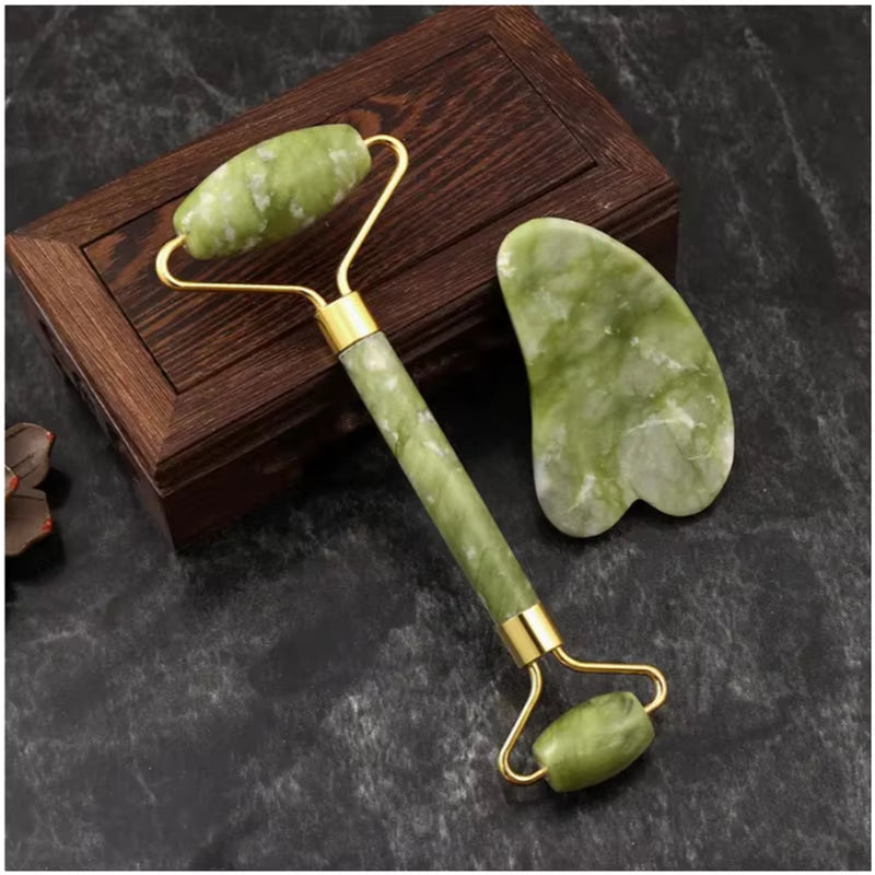 Jade Roller and Gua Sha Tools Set Skin Care Massager Jade Facial Roller Eyes Neck and Body Reduce the Look of Aging Beauty Tool