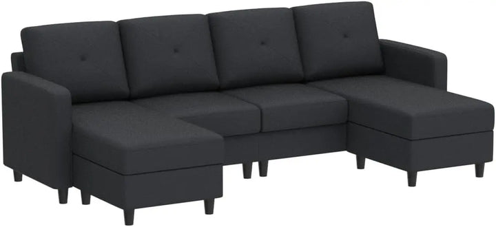 NEW Convertible Sectional Sofa U Shaped Couch 4 Seat Sofa with Double Chaises for Living Room, Bluish Grey