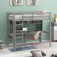 Twin Size Loft Bed with Stairs and Desk, Solid Wood Loft Bed with Staircase and Storage, Stairway High Loft Bed Frame