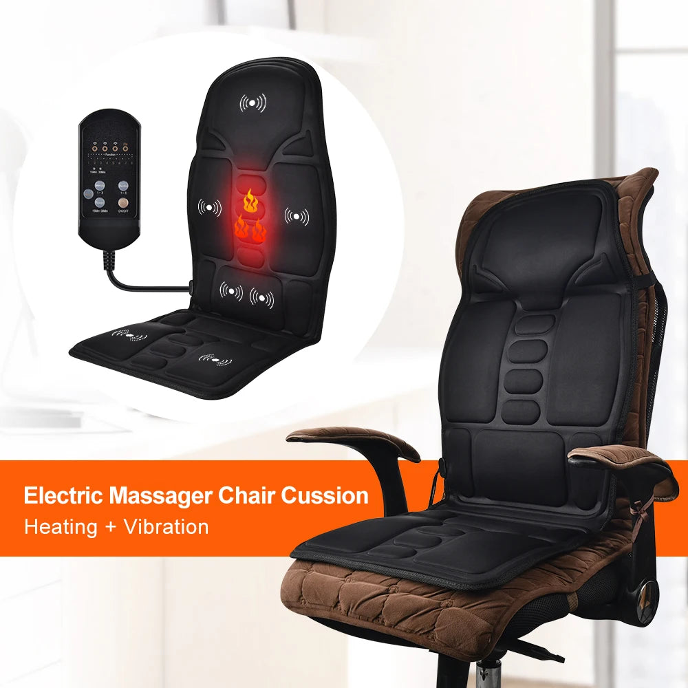 Electric Heating Back Waist Massager for Car Chair Office Lumbar Neck Pain Relief Vibration Cushion Shoulder Back Massage Mat