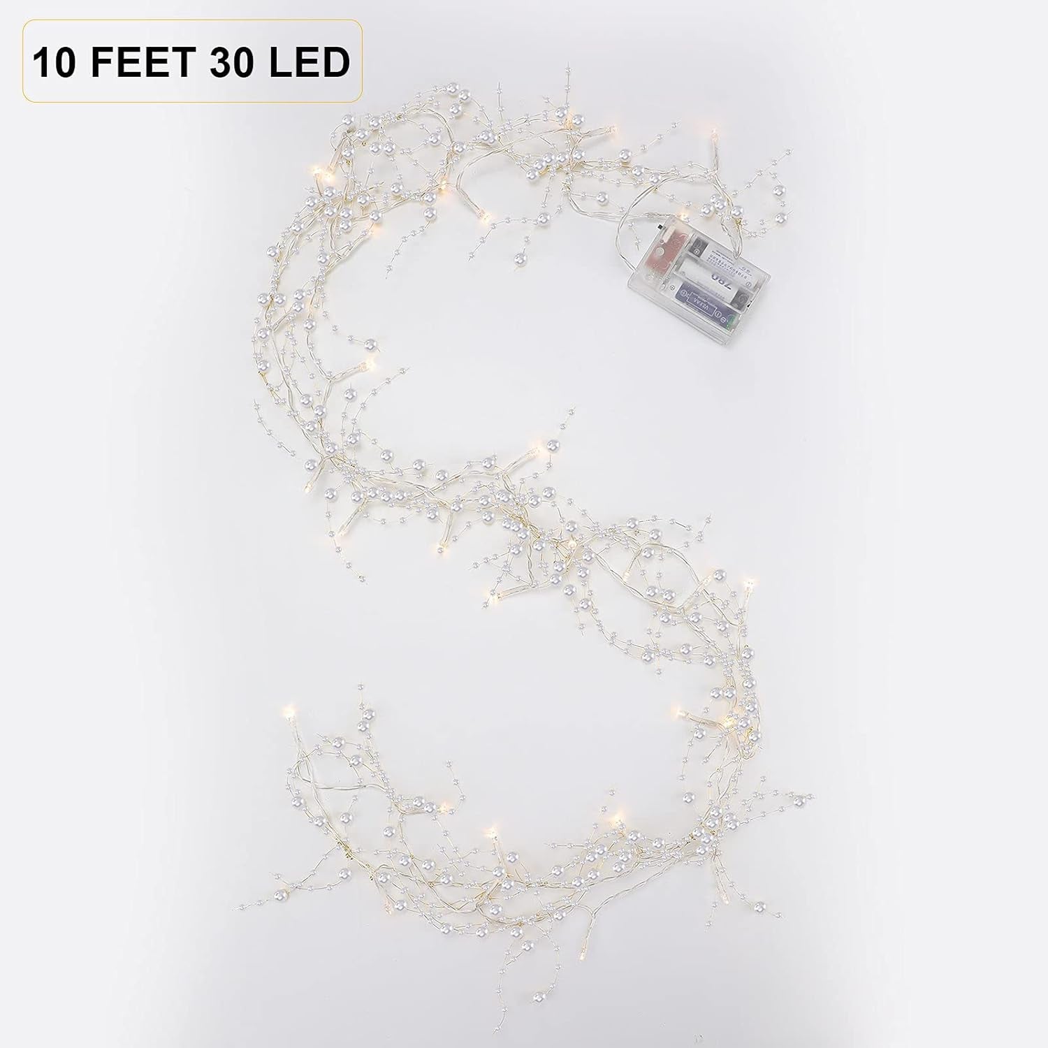 10 Feet 30 LED Christmas Light Metal Berry Beaded Garland Indoor Christmas String Lights for Fireplace Mantel Indoor Christmas Light Decorations (White)