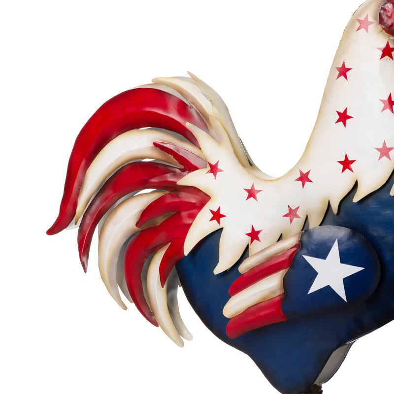 Metal Patriotic Rooster Porch Sign Figurine