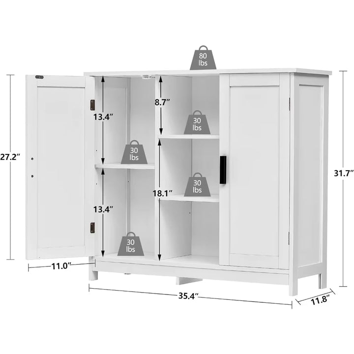 Storage Cabinet with 2 Doors and 4 Storage Shelves, Large Storage Space with inside Shelf, Accent Cabinet