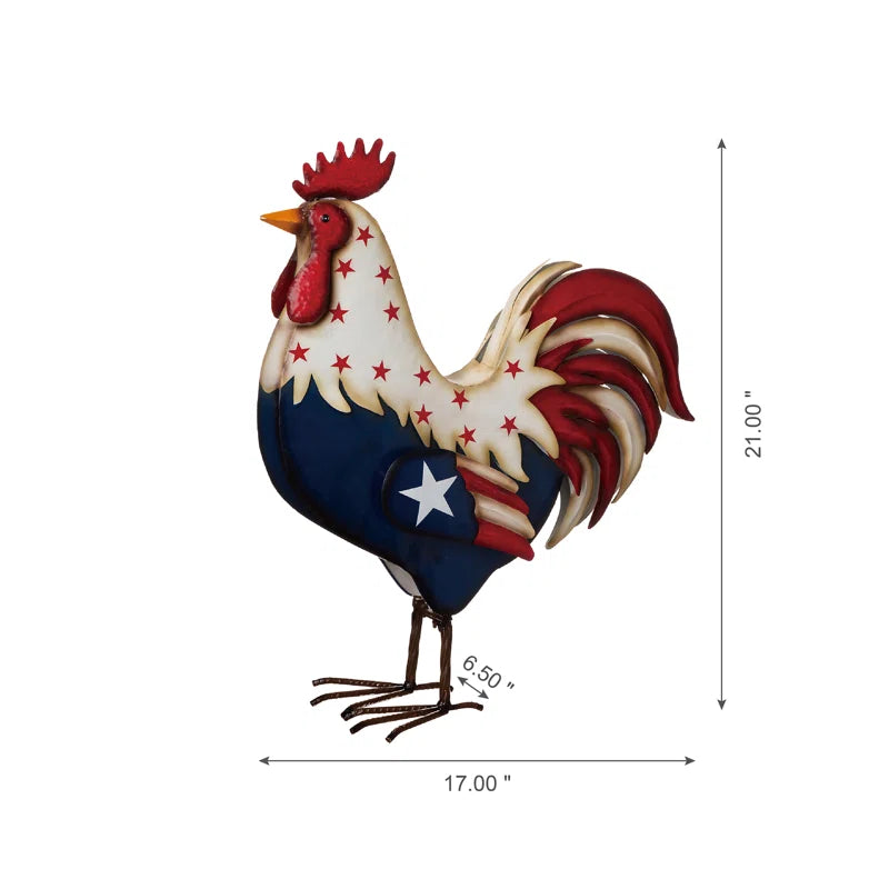 Metal Patriotic Rooster Porch Sign Figurine