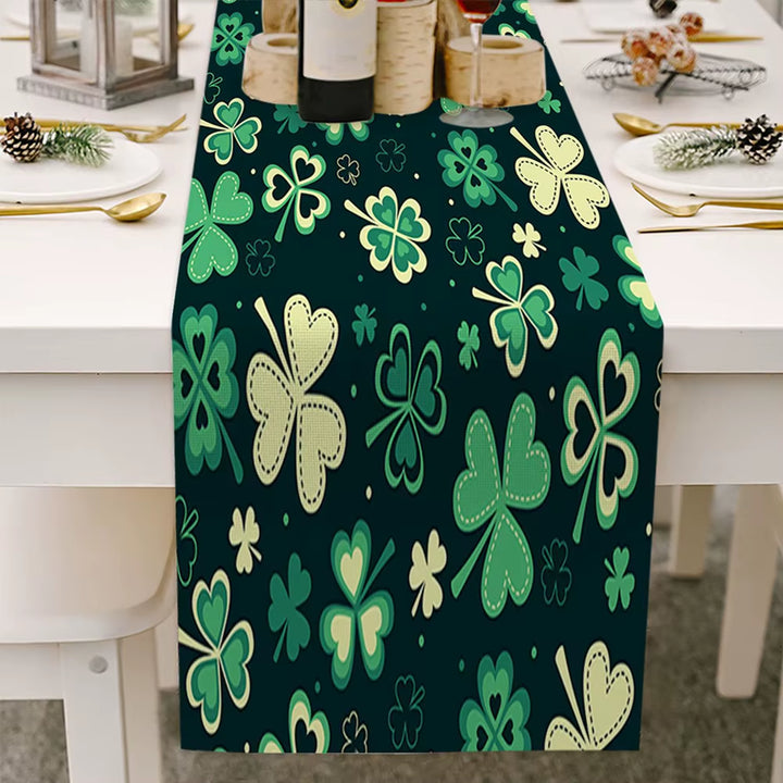 St. Patrick'S Day Table Runner Green Irish Santa Printed Embroidered Table Runner for Saint Patricks Day Holiday Table Decor