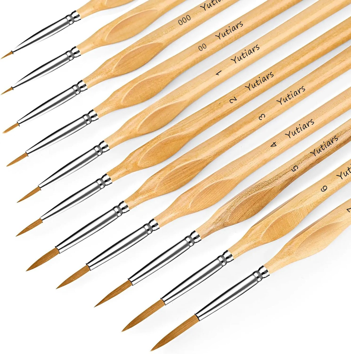 11Pcs Premium Miniature Detail Paint Brush Set with Natural Wood Triangle Rod for Watercolor Oil Craft Models Line Drawing Great