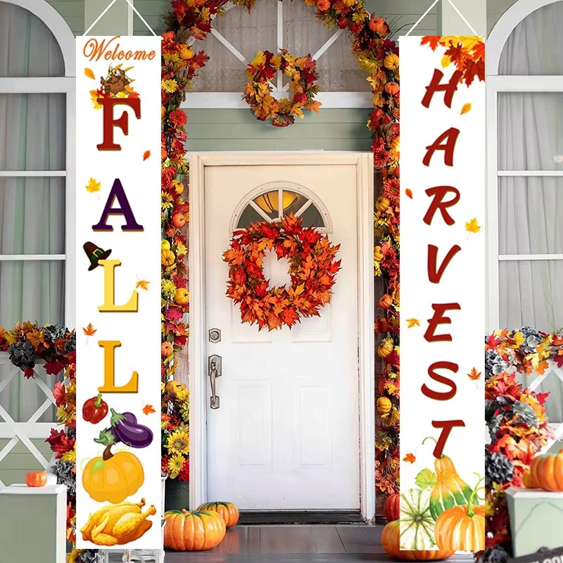 Thanksgiving Couplet Pumpkin Porch Hanging Banner Harvest Festival Party Decoration Thanksgiving Wall Door Hanging Banner