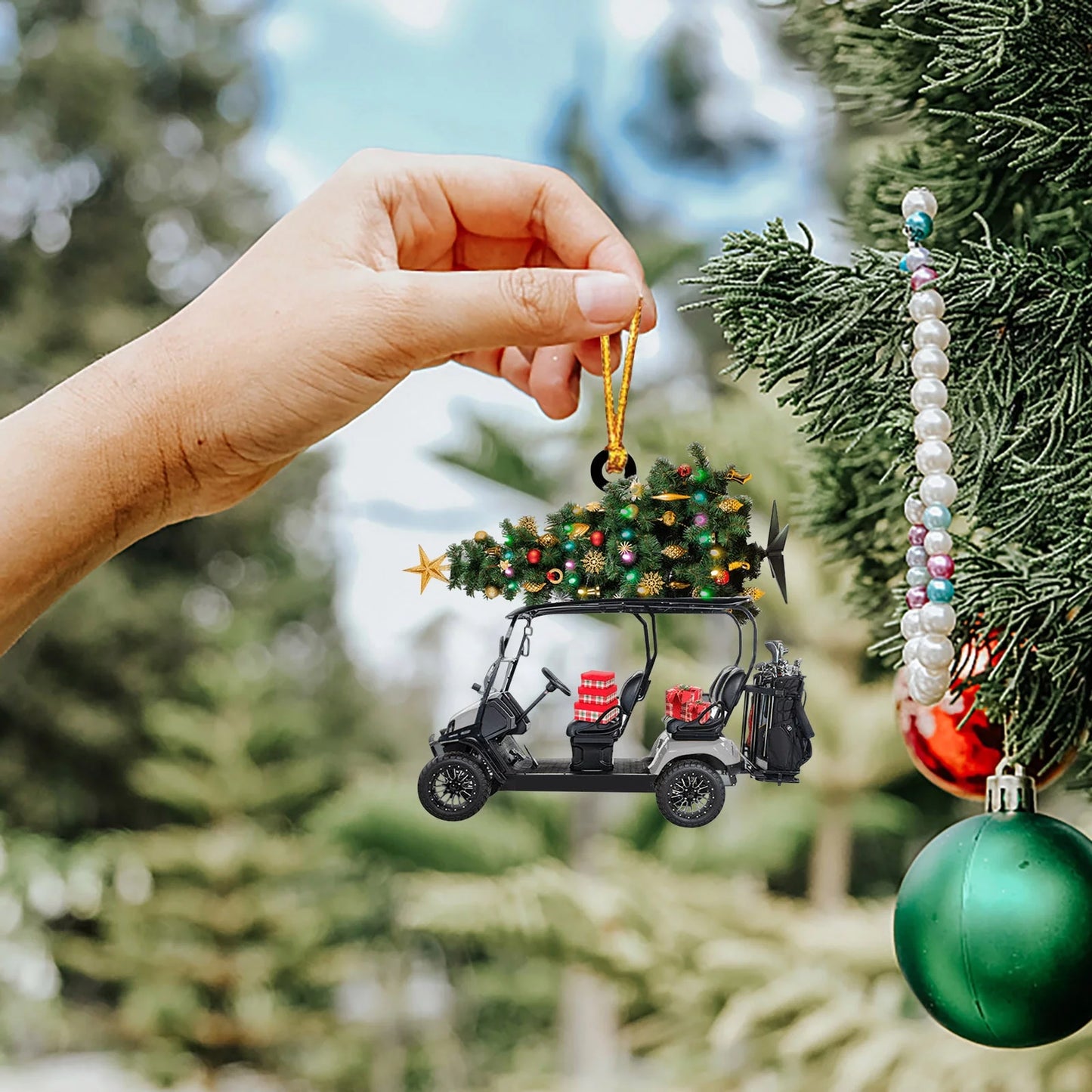 Golf Cart Christmas Ornament, Christmas Golf Ornament, 2D Ornament, Christmas Tree Hanging Gifts, Home Decor Gifts, Xmas Tree Ornament