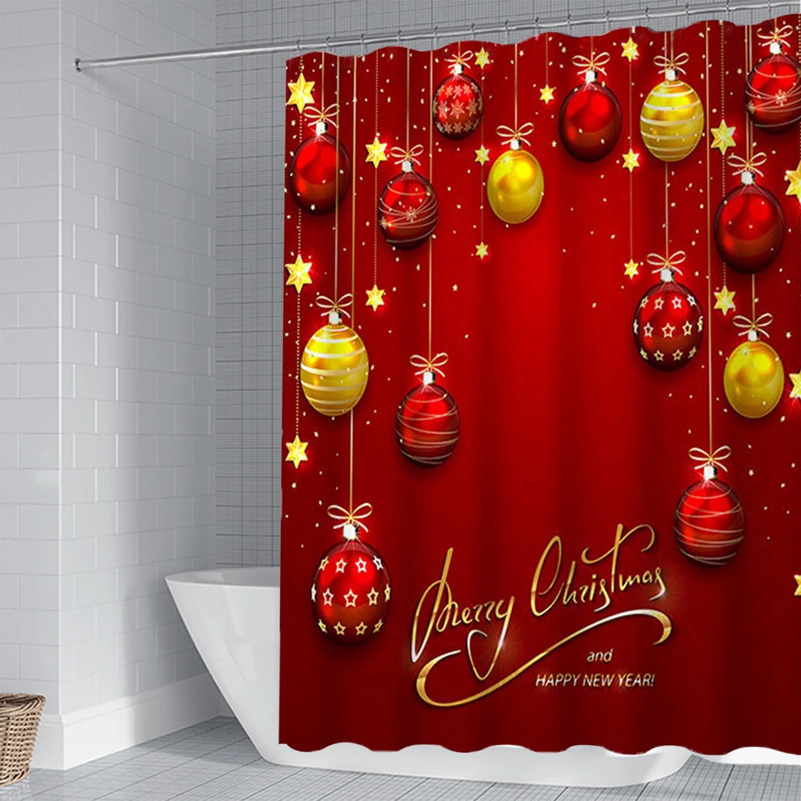 Shower Curtain  Lightweight 71 X 71 Inch Winter Christmas Balls Print Shower Curtains with 12 Hooks Waterproof Red Xmas Balls Bath Curtain for Bathroom, Christmas Decorations on Clearance