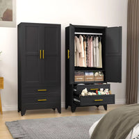 Wardrobe.Metal Armoire Wardrobe Closet, 71 "Metal Clothing Storage Cabinet with Adjustable Shelves and Hanging Rod, Household St