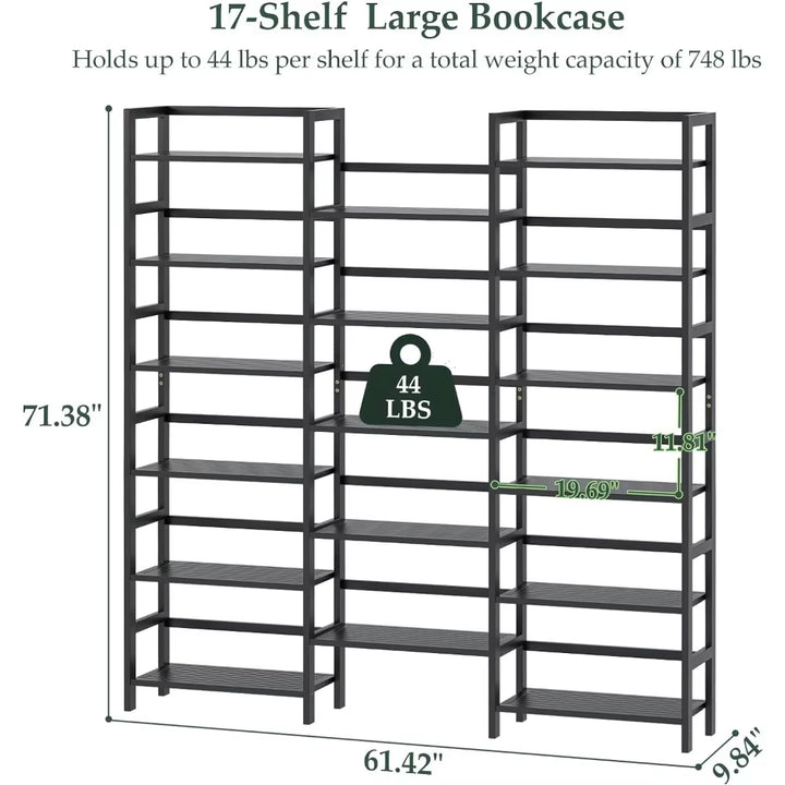 Bookshelf Triple Wide 6-Tier, 6Ft Tall Bookcase with 17 Open Display Shelves, Super Large Freestanding Book Shelf