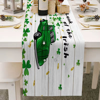 St. Patrick'S Day Table Runner Green Irish Santa Printed Embroidered Table Runner for Saint Patricks Day Holiday Table Decor