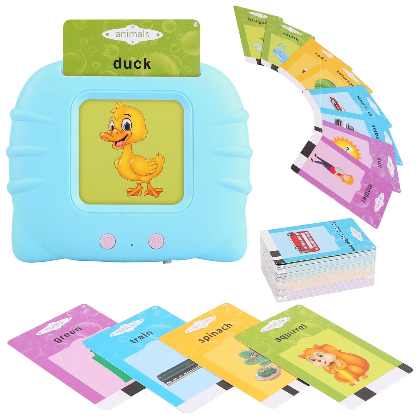 Kid Cognitive Audio Cards  Kid Learning Card Machine with Sound Effects Christmas Birthday Gifts for 1-5 Years Old Boys Girls Blue