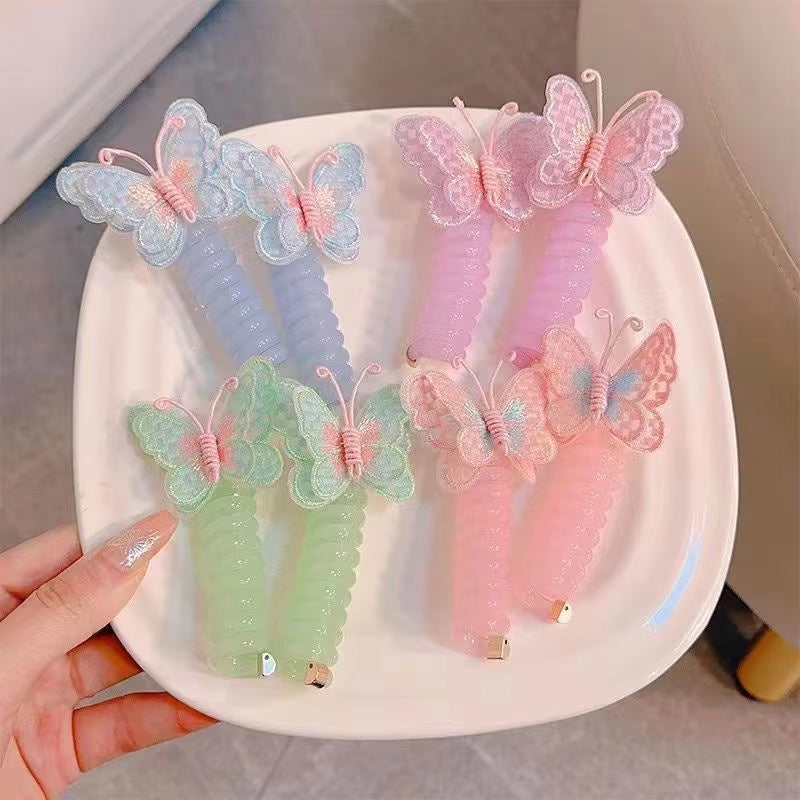 Children'S Braided Telephone Line, Hair Loop, Hair Rope, Colorful Butterfly, Ponytail Headband, Non Damaging Hair, High