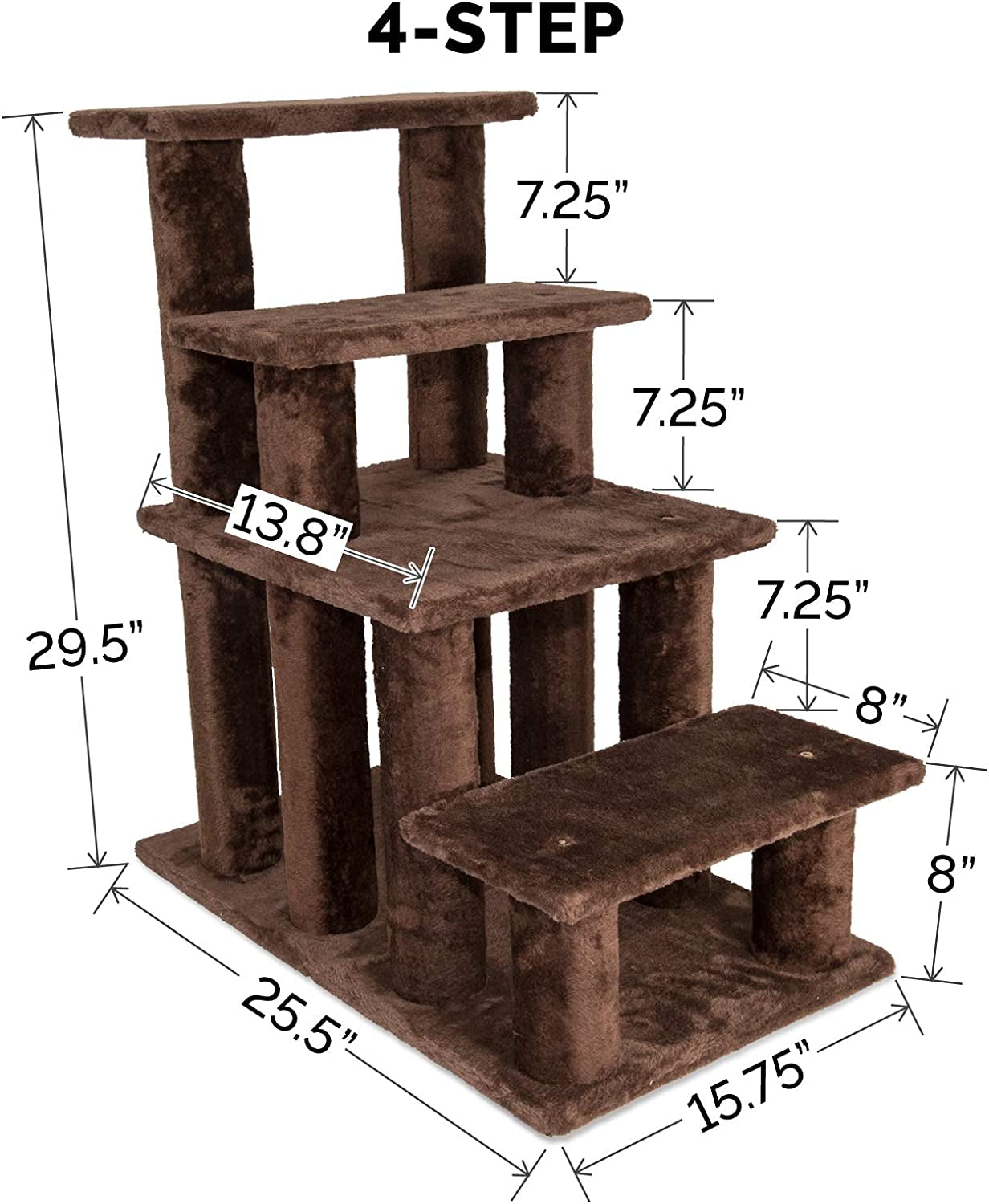 Steady Paws Multi-Step Pet Stairs for High Beds & Sofas - Brown, 4-Step