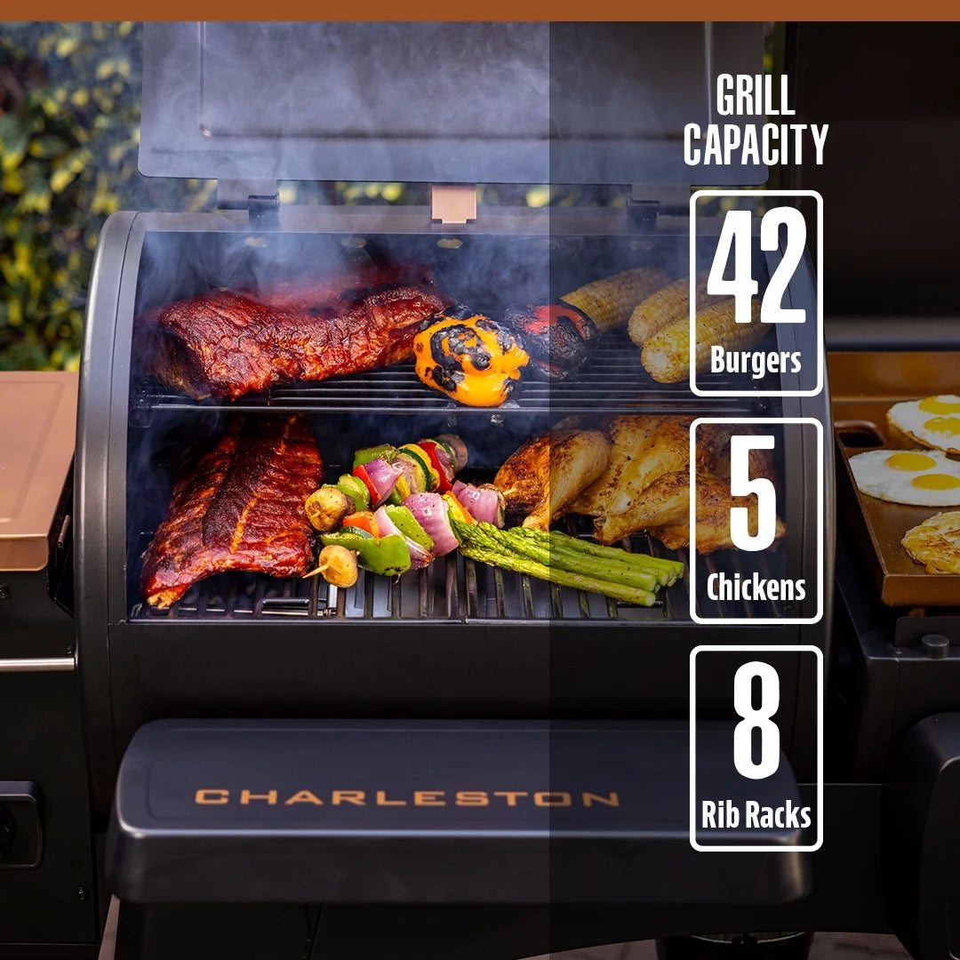 Charleston 1020 Sq in Wood Pellet Grill/Gas Griddle Combo - Onyx Edition