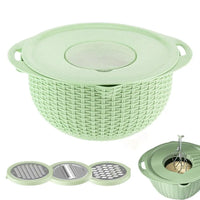 Kitchen Colander Bowl Set Rice Strainer Fruit Cleaner Bowl Stainless Colander Bowl with Handles Double Layer Rotatable Pot