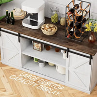 Farmhouse Sideboard Buffet Cabinet, Coffee Bar Storage with Sliding Barn Doors, Shelf for Home Dining Room, 27.5 Height, White